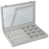  Шкатулка для украшений 9 полос, 12 ячеек, 35х24х4,5 см, крышка стекло, цвет серый, 2683011 