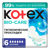 Гигиенические прокладки Kotex BIO-CARE Ночные 6шт Гигиенические прокладки Kotex BIO-CARE Ночные 6шт