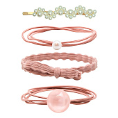 Набор резинок для волос с заколкой, 4 шт., розовый, жемчужный Набор резинок для волос с заколкой, 4 шт., розовый, жемчужный