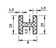 Алюминиевый двутавр 25х8х25х1,5мм 2м Алюминиевый двутавр 25х8х25х1,5мм 2м