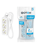 Удлинитель 3 гнезда, 2м с заземл., белый, ФОТОН Удлинитель 3 гнезда, 2м с заземл., белый, ФОТОН