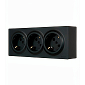  Розетка тройная накладная с заземлением, цвет черн. бархат, Lezard LETO 