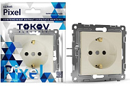 Розетка встраиваемая с заземлением, цвет бежевый, TOKOV Pixel Розетка встраиваемая с заземлением, цвет бежевый, TOKOV Pixel