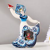  Сувенир колокольчик кукла Гжель, 11,5 см, керамика, 7517143 