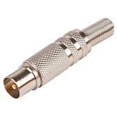  Разъем антенный на кабель, штекер-TV никель с пружиной, RG-6 Rexant 