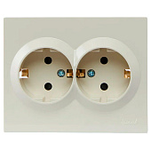  Розетка двойная встраиваемая с заземлением, цвет крем, Lezard MIRA 