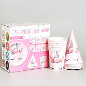 Посуда одноразовая бумажная для праздника «С днем рождения», набор, 6 тарелок, 6 стаканов, 6 колпаков, гирлянда Посуда одноразовая бумажная для праздника «С днем рождения», набор, 6 тарелок, 6 стаканов, 6 колпаков, гирлянда