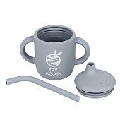 Поильник с трубочкой силиконовый «Try again», 200 мл., серый 10101225 Поильник с трубочкой силиконовый «Try again», 200 мл., серый 10101225