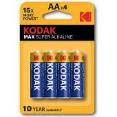  Батарейка LR6, 4шт, АА, Kodak MAX SUPER 