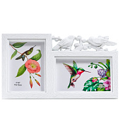 Фоторамка пластик на 2 фото 10х15 см "Птицы на веточке" белая 17,5х29,5 см 3442380 