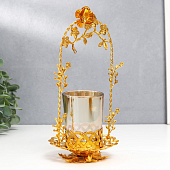  Подсвечник металл, стекло на 1 свечу "Цветочная арка" d-5 см, золото 9,5х11х20 см   7825921 