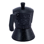 Кофеварка гейзерная 150мл (3 порции) из алюминия с широким индукционным дном (черный мрамор) /2511MR Кофеварка гейзерная 150мл (3 порции) из алюминия с широким индукционным дном (черный мрамор) /2511MR