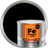 Грунт-эмаль по ржавчине 3 в 1 гладкая черная RAL 9005 глянцевая, FERRUM LAB 2 л Грунт-эмаль по ржавчине 3 в 1 гладкая черная RAL 9005 глянцевая, FERRUM LAB 2 л