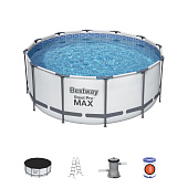  BESTWAY Бассейн каркасный Steel Pro Max 366х122см, 10250л, ф-насос, тент, лестница  арт.56420 