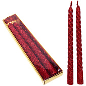 Свечи витые "Звездный блеск" 2шт 15см цвет красный Свечи витые "Звездный блеск" 2шт 15см цвет красный