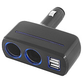 Разветвитель прикуривателя 2 гнезда + 2USB SKYWAY Черный предохранитель 5А, один USB- 2A, другой - 1A