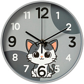  Часы настенные круг d=19,5см, корпус серый " Котик" 
