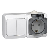 Блок ОП Этюд IP44 бел. (2-кл. выкл.+евророз. защ. шторки) SchE BPA16-242B