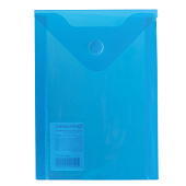  Папка-конверт с кнопкой BRAUBERG, 105х148 мм А6, синяя, 0,18 мм, 227317 