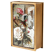  Шкатулка-книга Бабочка и розы, с зеркалом 17х12х5 см, металл, кожзам, 9826640 