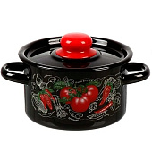 Кастрюля эмалированная 1,5л черная Помидорки 1с15с/1 Кастрюля эмалированная 1,5л черная Помидорки 1с15с/1