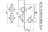  Замок врезной 85R1/5300 под цилиндр SN (никель) 