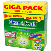 Таблетки для посудомоечной машины "Clean&Fresh" All in 1, 100 таб. Таблетки для посудомоечной машины "Clean&Fresh" All in 1, 100 таб.