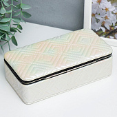  Шкатулка для украшений «Узор из ромбов. Белый перламутр», с зеркалом, искусственная кожа, 6х9.8х18.5 см 