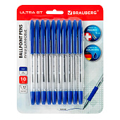 Ручки шариковые с грипом Brauberg Ultra GT, 10 штук, синий, 0,5 мм, блистер, 144056