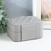  Шкатулка для украшений Стёганая матовая, 12х10х6,3 см, кожзам, серая, 9743489 