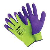  Перчатки акриловые с латексным покрытием, р. L, Fiberon, салатовый, фиолетовый 