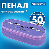  Пенал-футляр Brauberg, 1 отделение, органайзер, полиэстер, 22x9х5 см, Meow, 272312 