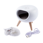  Ночник Котик LED сенсорн диммер USB белый /ЭРА 