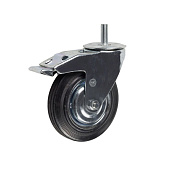 Колесо промышленное поворот. D100-60кг, оцинк сталь с резин шиной и роликоподшип., с резьб. М12, с торм. Колесо промышленное поворот. D100-60кг, оцинк сталь с резин шиной и роликоподшип., с резьб. М12, с торм.