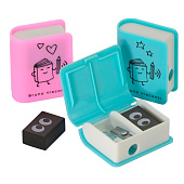  Точилка 1 отверстие с контейнером BrunoVisconti FUNSHARP, книга, с ластиком, микс, 6623839 