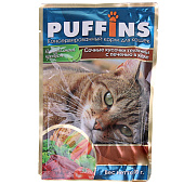  Корм влажный для кошек Паффинс, 100 гр, телятина с печенью, желе 