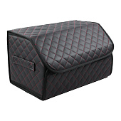 Бокс-органайзер в багажник 54х30х30см Экокожа Ромб Черный, строчка красная Бокс-органайзер в багажник 54х30х30см Экокожа Ромб Черный, строчка красная