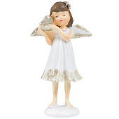  Сувенир полистоун Ангелочек-девочка в белом  платье с сердечком блеск 11х6,4х3,3 см 7788559 