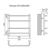  Полотенцесушитель водяной Ferrara 500/500 4 пер 1"-1/2"  полированный Azario 