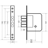  Замок врезной без ручек 189-4 крест ключ (латунь/золото) АЛЛЮР 