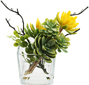 Искусственный цветок в вазе Суккуленты, 26х25х17 см, зеленый, желтый Искусственный цветок в вазе Суккуленты, 26х25х17 см, зеленый, желтый