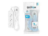 Удлинитель 3 гнезда, 3м, без заземл., белый, ФОТОН Удлинитель 3 гнезда, 3м, без заземл., белый, ФОТОН