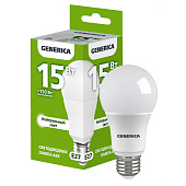 Лампа LED 15Вт Е27, груша, 4000К нейтр. бел. GENERICA Лампа LED 15Вт Е27, груша, 4000К нейтр. бел. GENERICA