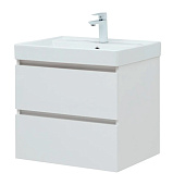  Тумба Вега подвесная 60 2 ящика бел.глянец с раковиной Ирис 308332+301802 Акванет 