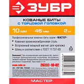 Биты с торцовой головкой, магнитные,хвостовик E 1/4", 10х45мм, 2шт/ЗУБР "МАСТЕР"