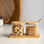 Набор банок для хранения с ложкой, 9х8х8 см стекло, бамбук Vetta ЭКО 828-006 Набор банок для хранения с ложкой, 9х8х8 см стекло, бамбук Vetta ЭКО 828-006
