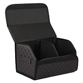 Бокс-органайзер в багажник 54х30х30см Экокожа Ромб Черный, строчка красная Бокс-органайзер в багажник 54х30х30см Экокожа Ромб Черный, строчка красная