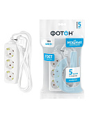 Удлинитель 3 гнезда, 5м с заземл., белый, ФОТОН Удлинитель 3 гнезда, 5м с заземл., белый, ФОТОН