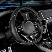 Оплетка D-тип экокожа M (37-39 см) SKYWAY Design Drift-2 Черная/серая, серая строчка Оплетка D-тип экокожа M (37-39 см) SKYWAY Design Drift-2 Черная/серая, серая строчка