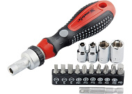  Отвёртка реверсивная с набором бит и насадок торцевых,CrV,1/4",16шт// Matrix 